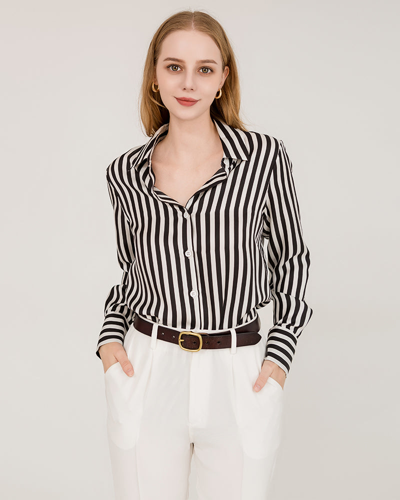 Oversize Vertical Stripe Silk Shirt