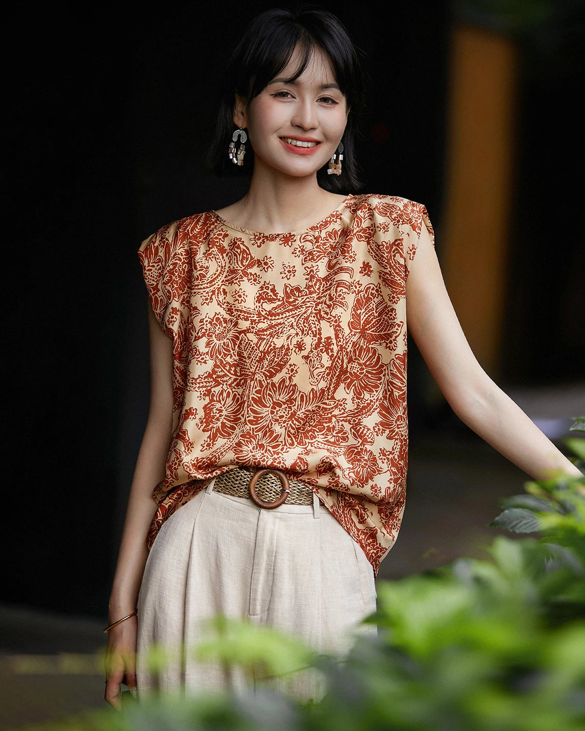 Terracotta Paisley Print Silk Tank