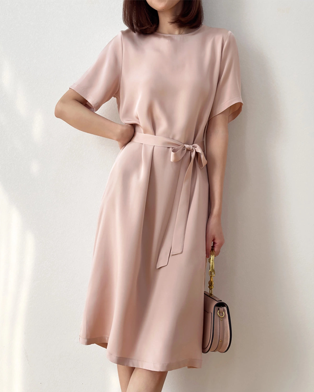 Loose Fit Belted Silk Dress 32 Momme