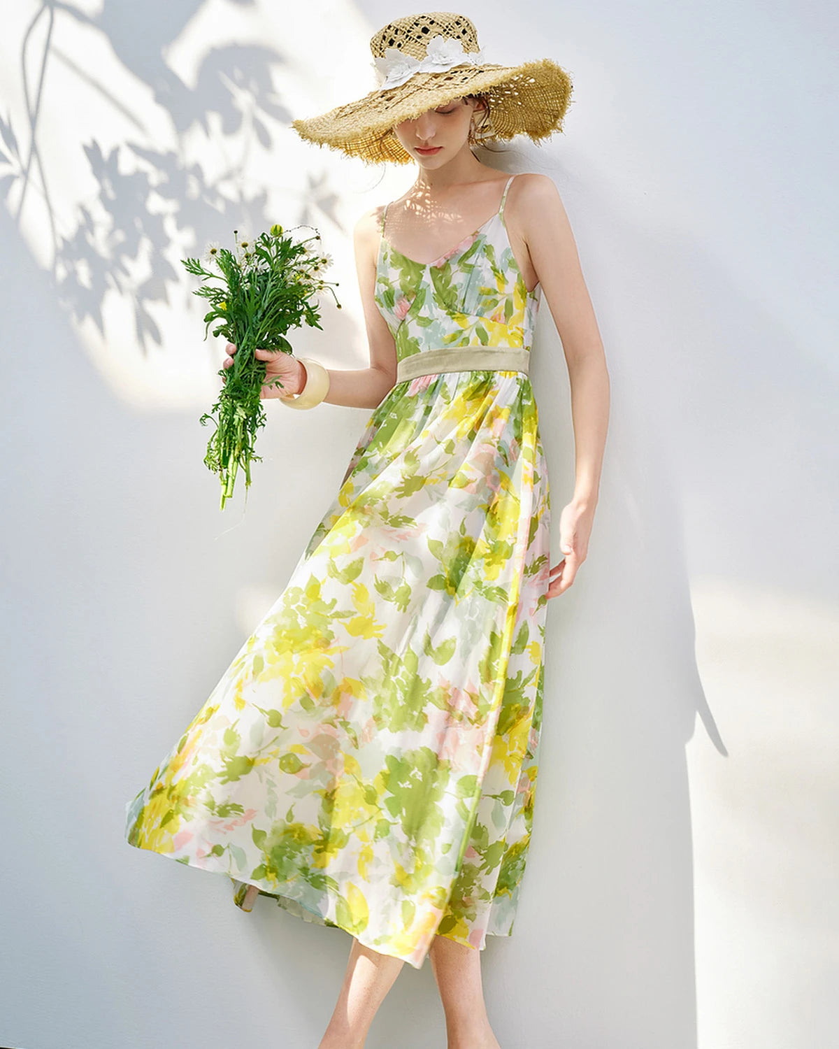 Silk Floral Sleeveless Midi Dress