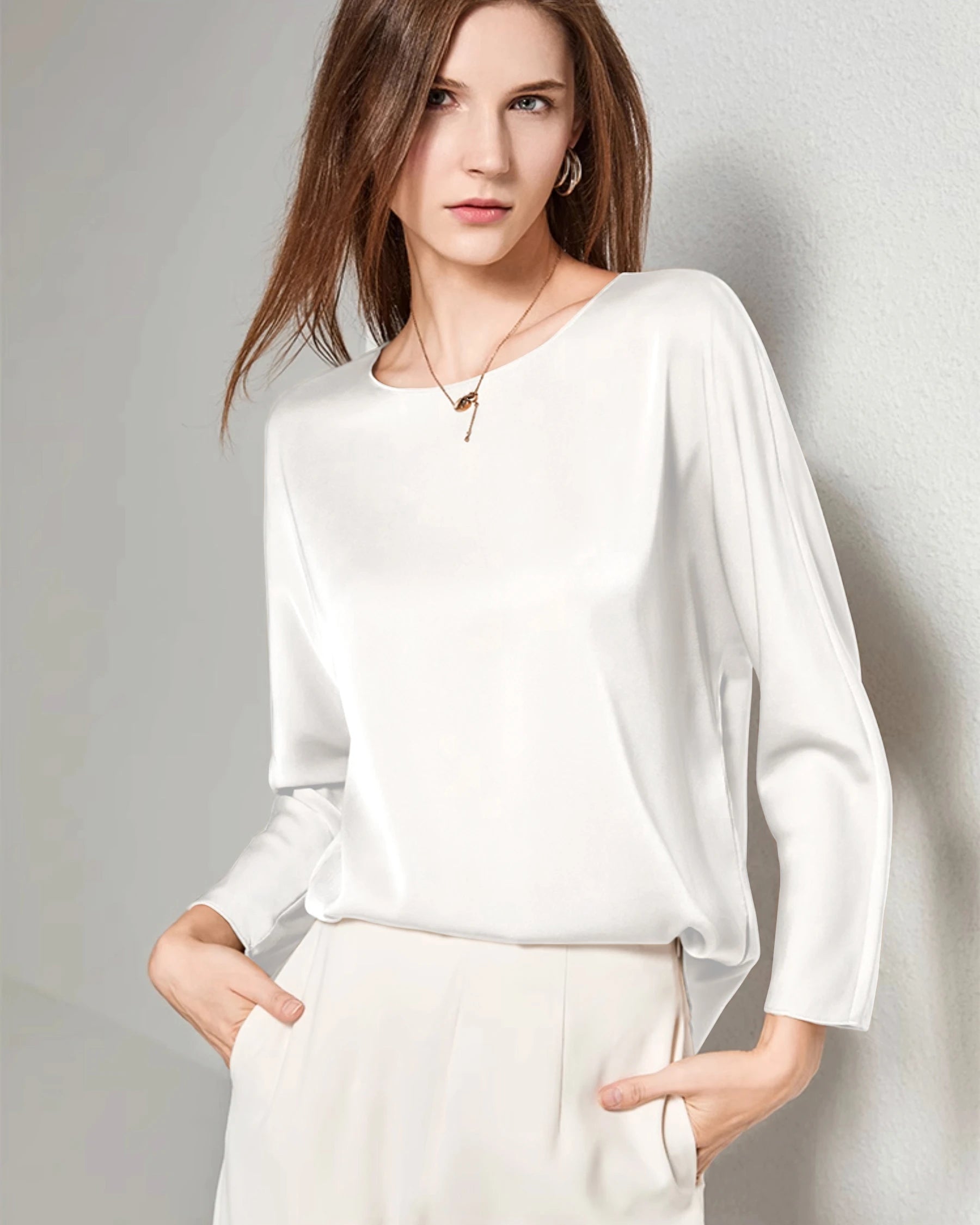 Women's Basic Round Neck Silk Blouse