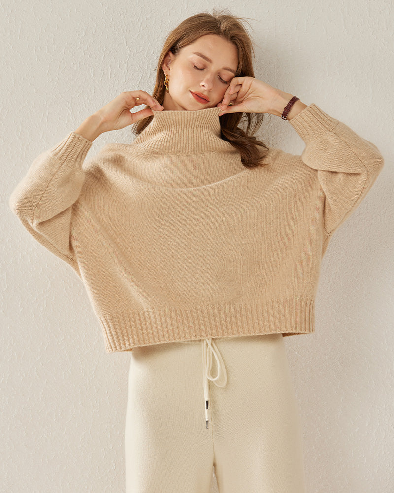 Luxe Oversized Cashmere Turtleneck Sweater