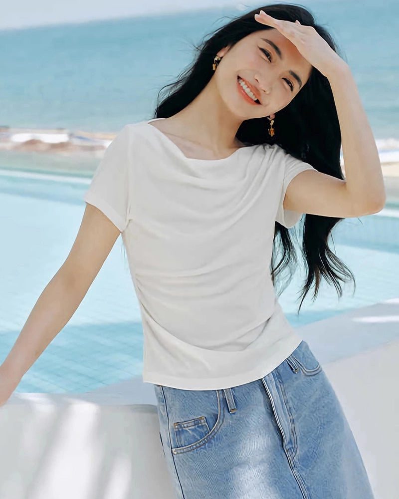 Women's Silk Draped Neck Tee