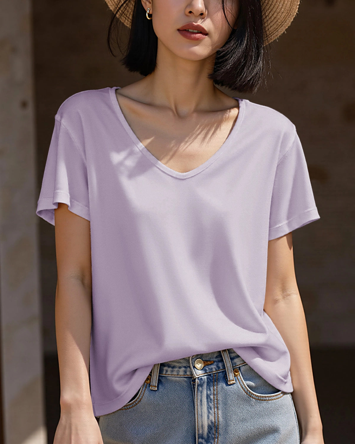 Women's Silk Jersey V Neck Tee
