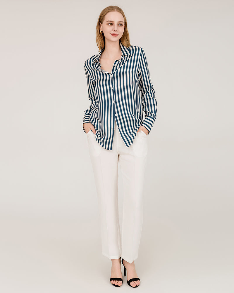 Oversize Vertical Stripe Silk Shirt
