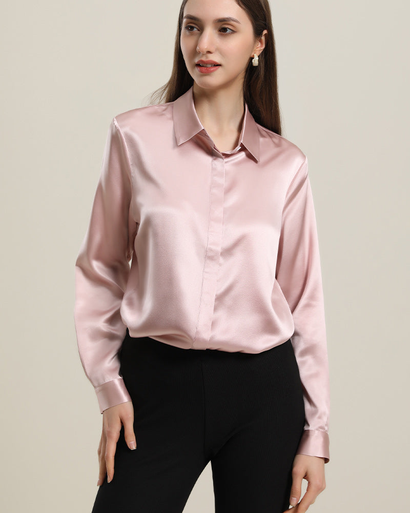 Women's Basic Concealed Silk Shirt