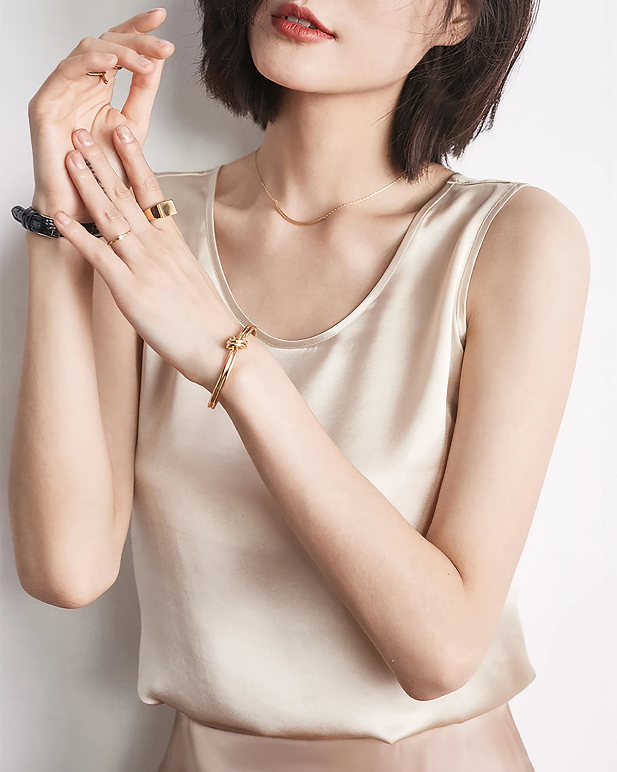 Round Neck Silk Shell Tank