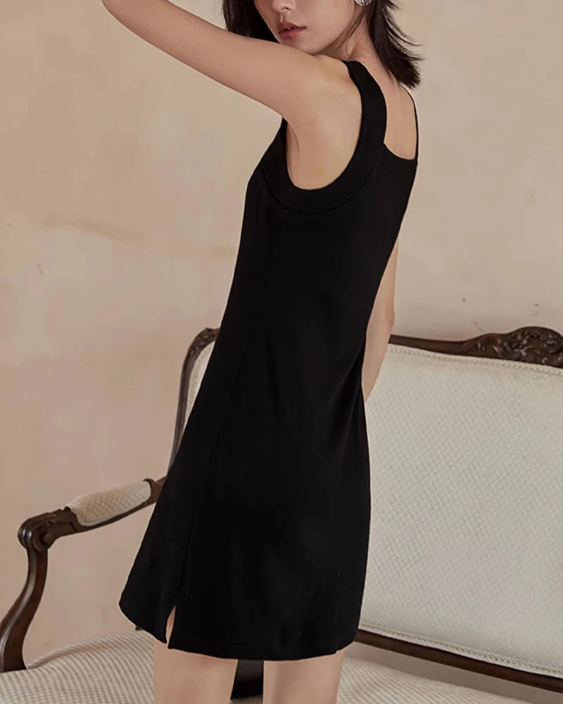 Sleeveless Silk Square Neck Mini Dress