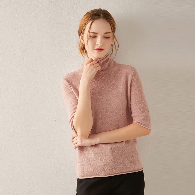 Short Sleeve Turtleneck Cashmere Sweater