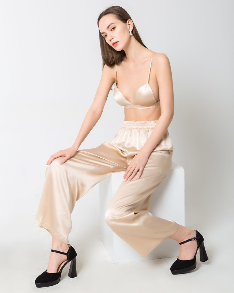 Women's Silk Satin Wide-Leg Pants