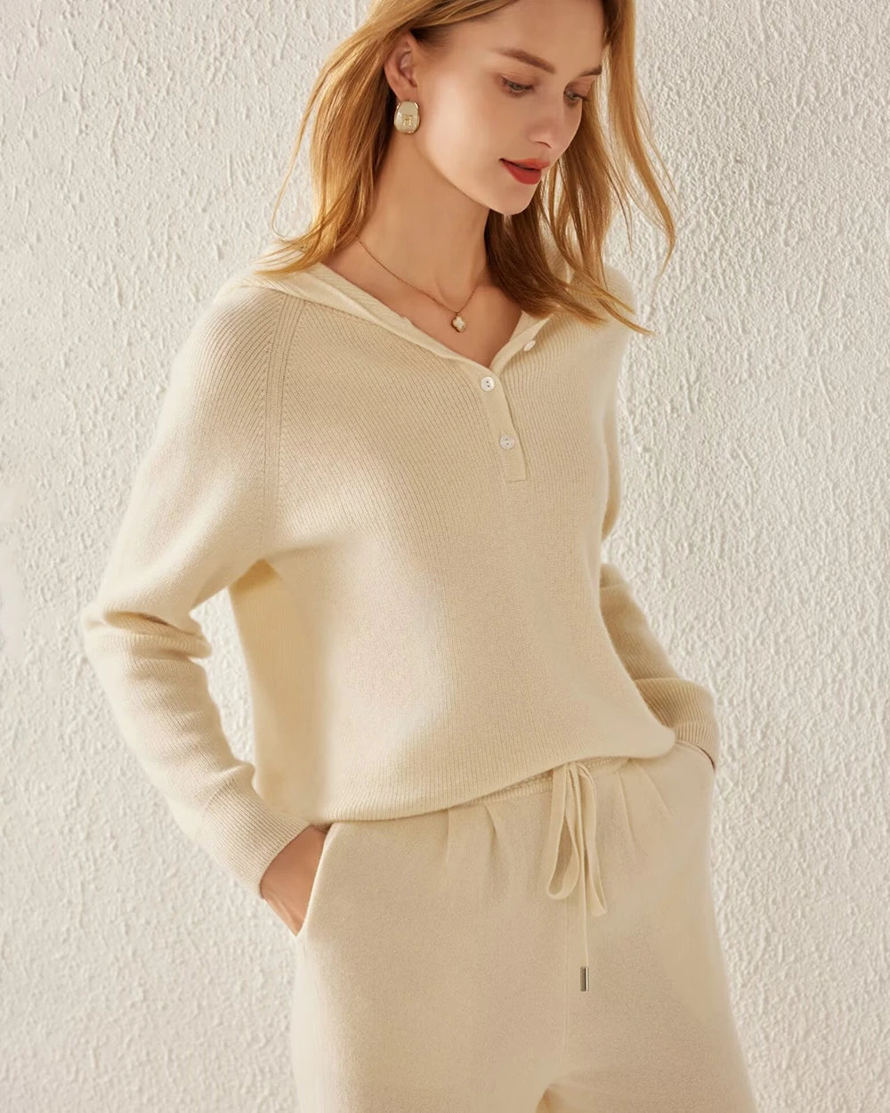 V-Neck Hooded Cashmere Sweater