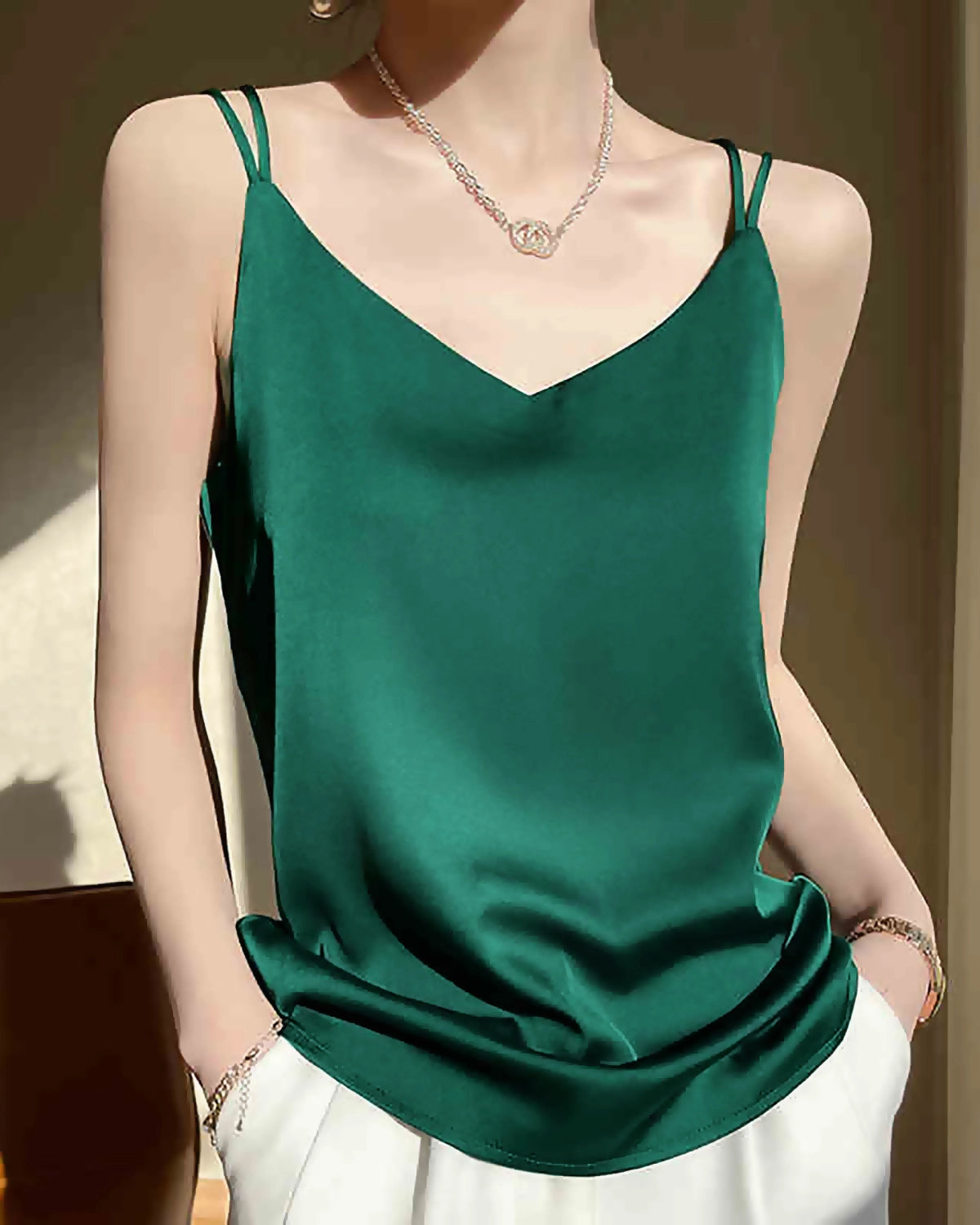 Spaghetti Strap Cross Back Silk Camisole