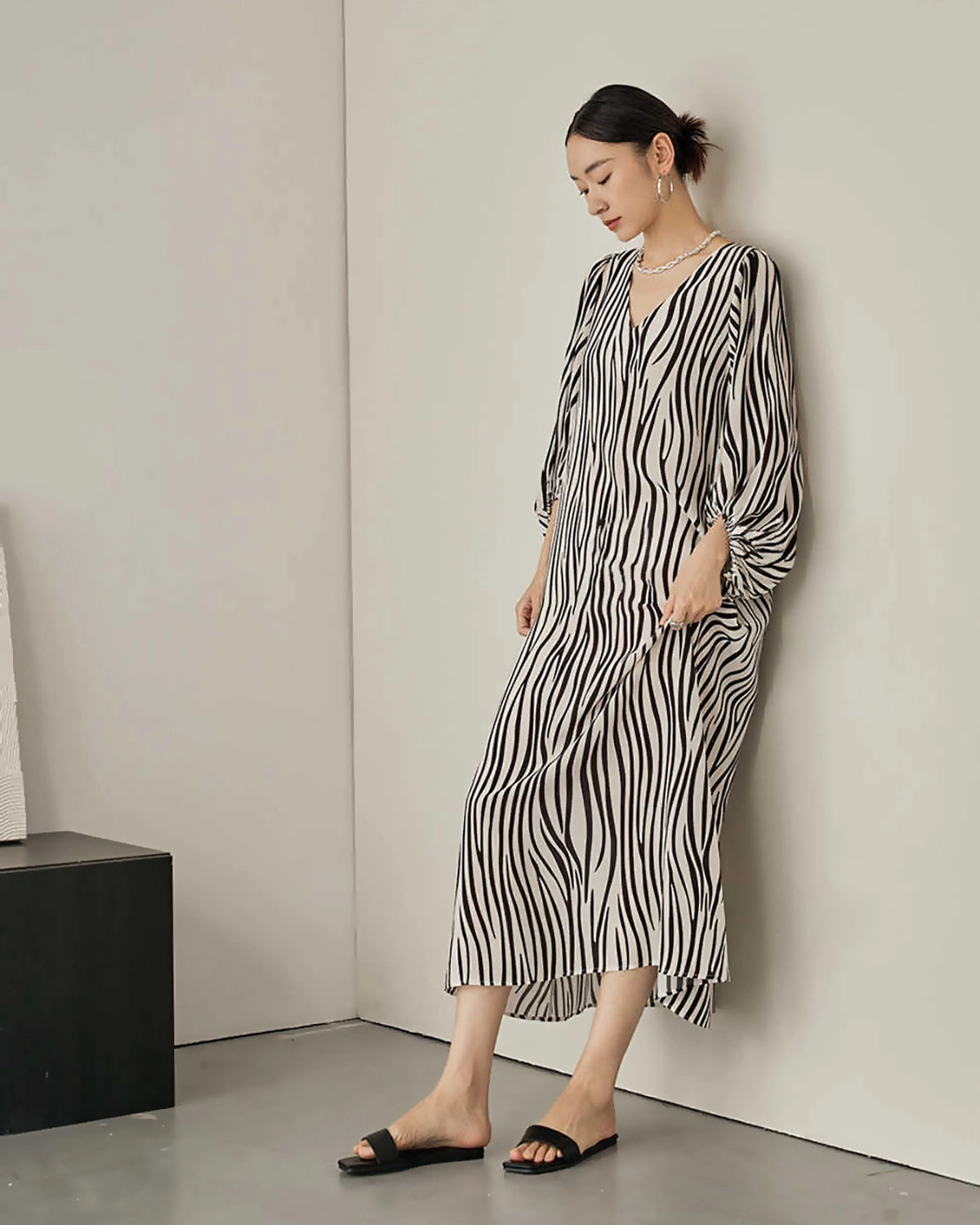 Loose Zebra Printed Silk Dress