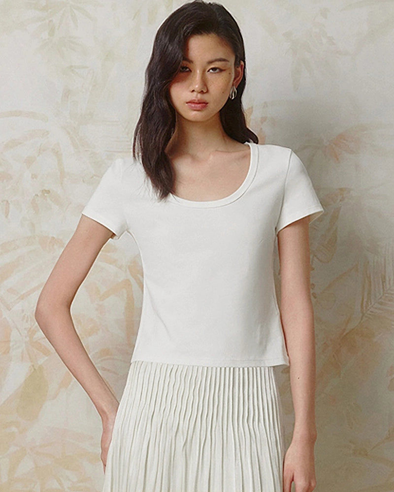 Cropped Silk Jersey Wide Crew Neck