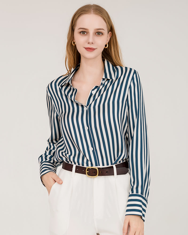 Oversize Vertical Stripe Silk Shirt