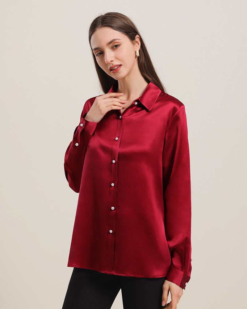 Women's Classic Pearl Button Silk Shirt
