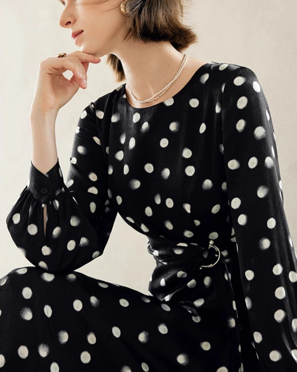 Polka Dot Belted Silk Dress