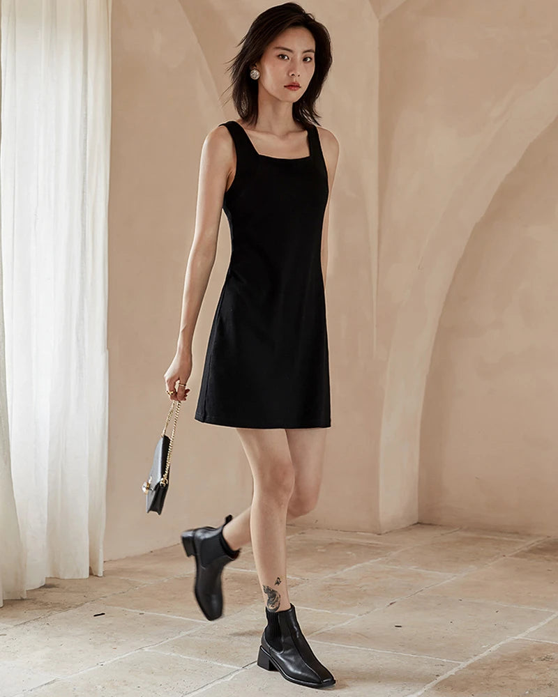 Sleeveless Silk Square Neck Mini Dress