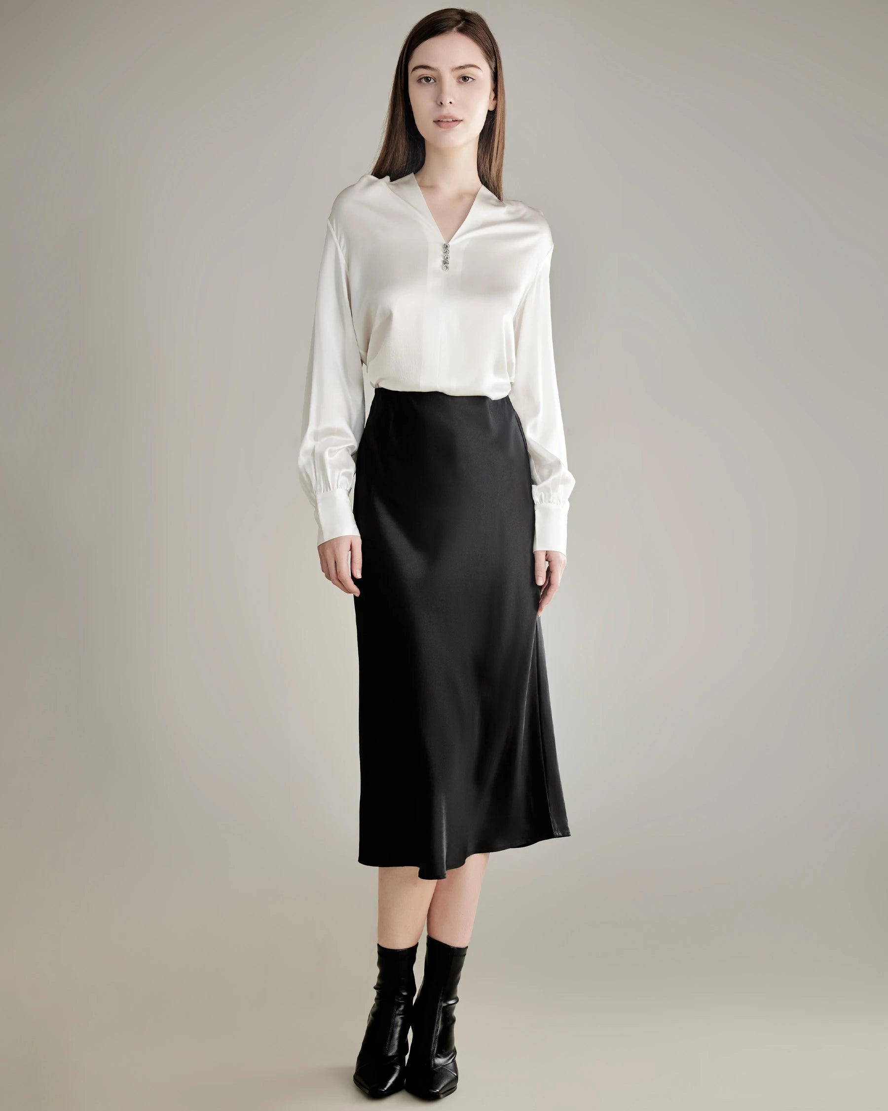 Women's Rhinestone Buttons Silk Blouse