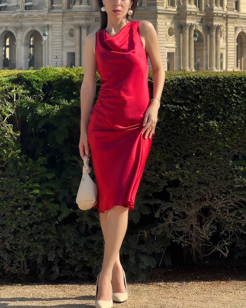Elegant Sleeveless Silk Midi Dress