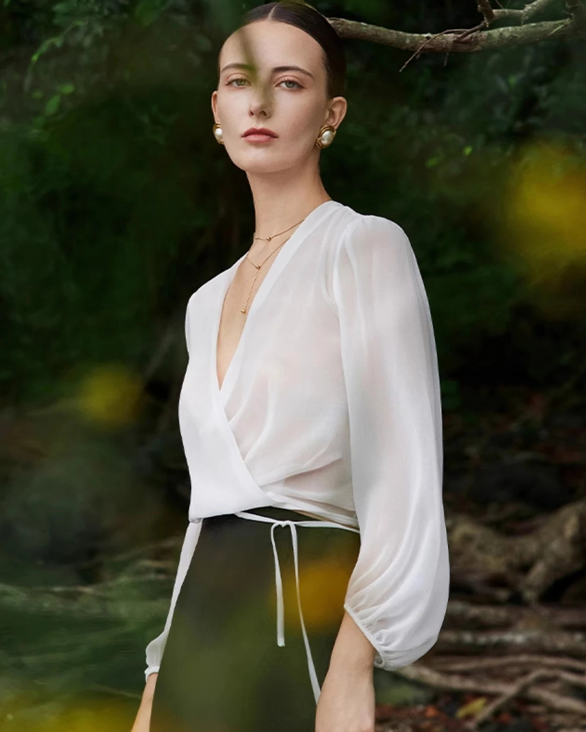 Surplice Neck Wrap Silk Blouse