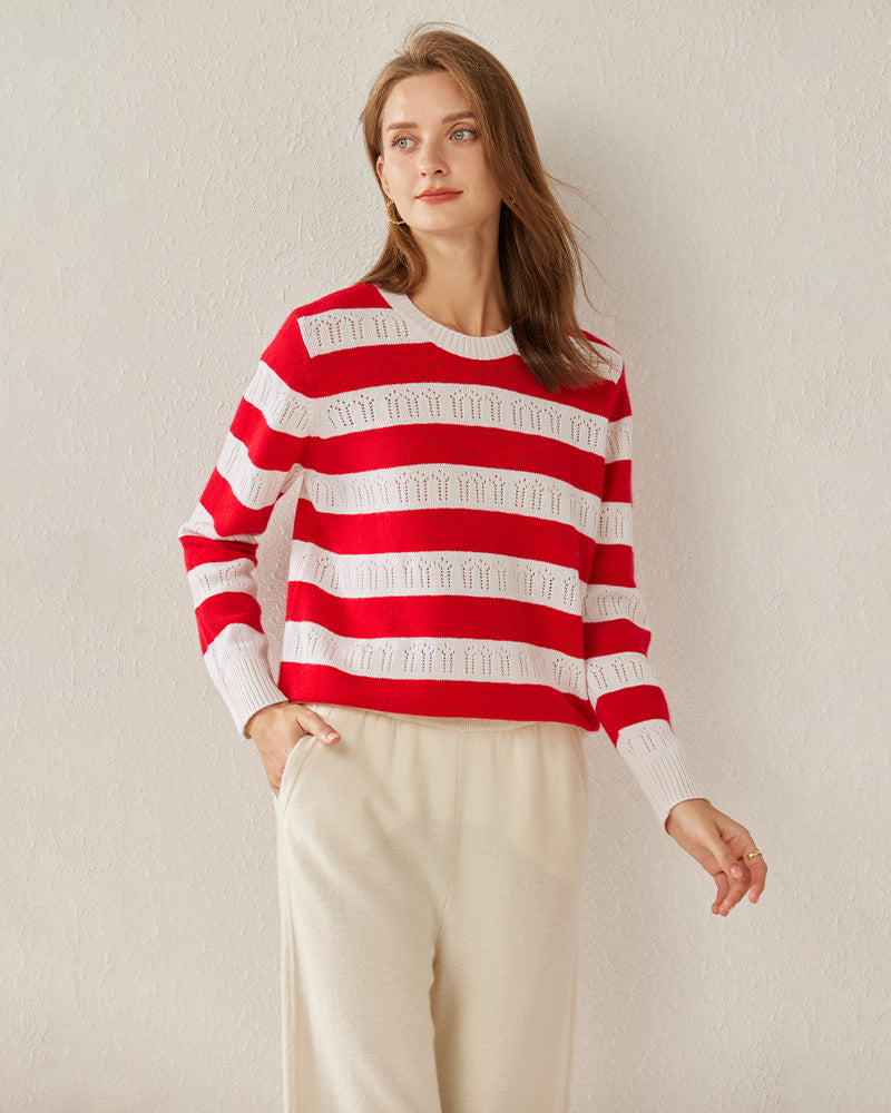 Crew Neck Stripe Cashmere Sweater