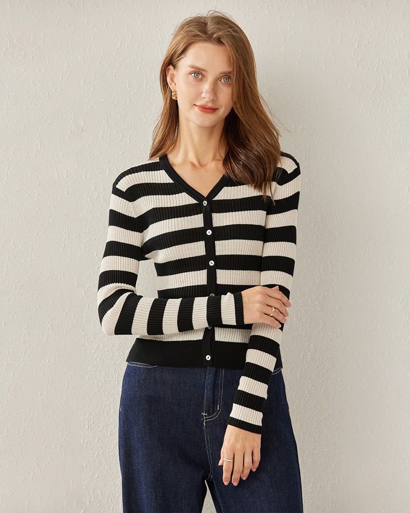 Classic Stripe V-Neck Cardigan