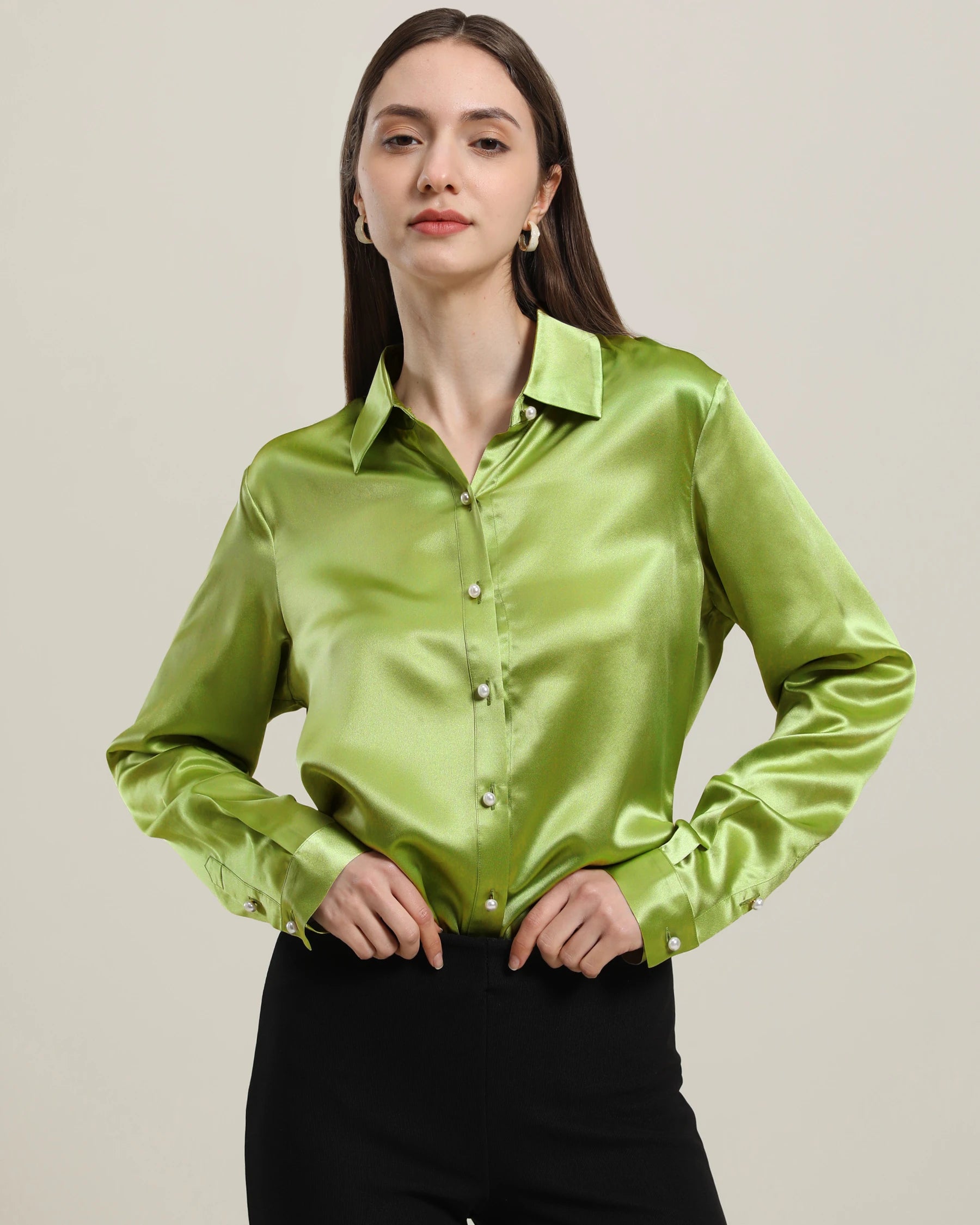 Women's Classic Pearl Button Silk Shirt