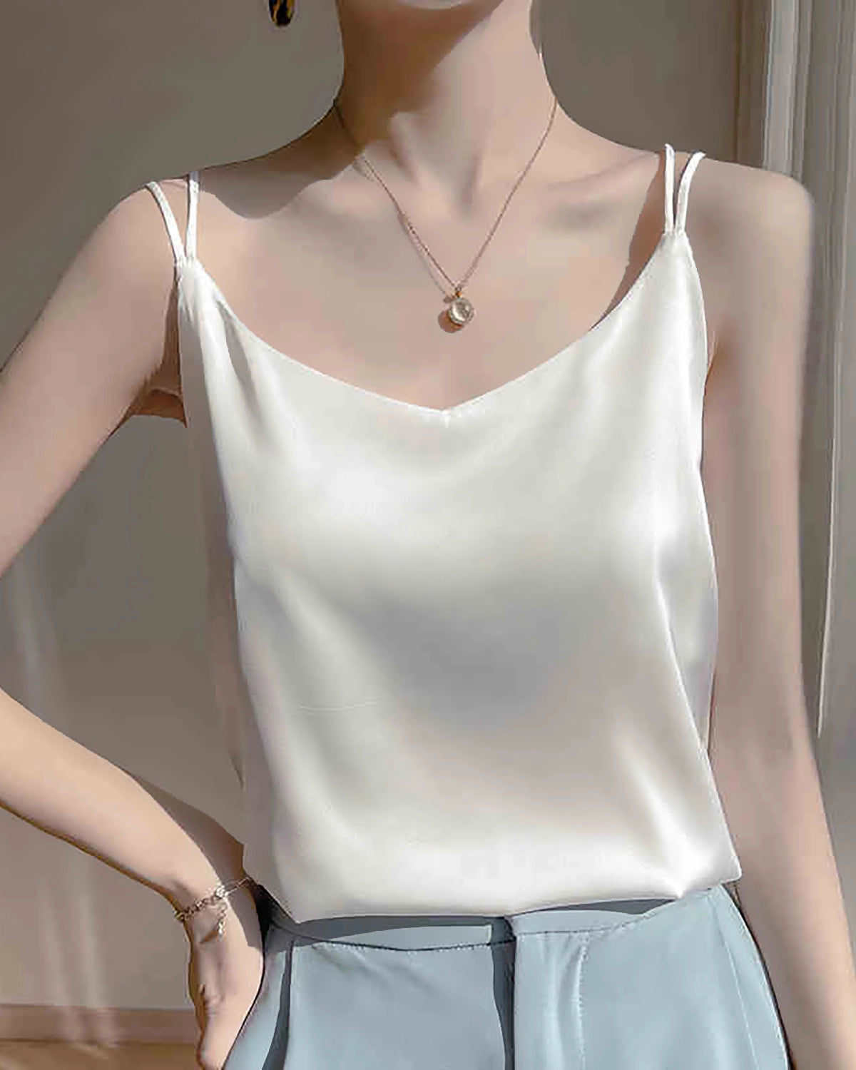 Spaghetti Strap Cross Back Silk Camisole