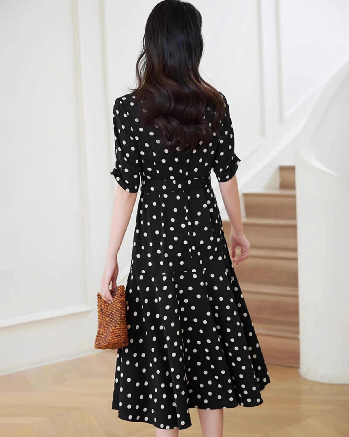Flared Polka Dot Silk Dress