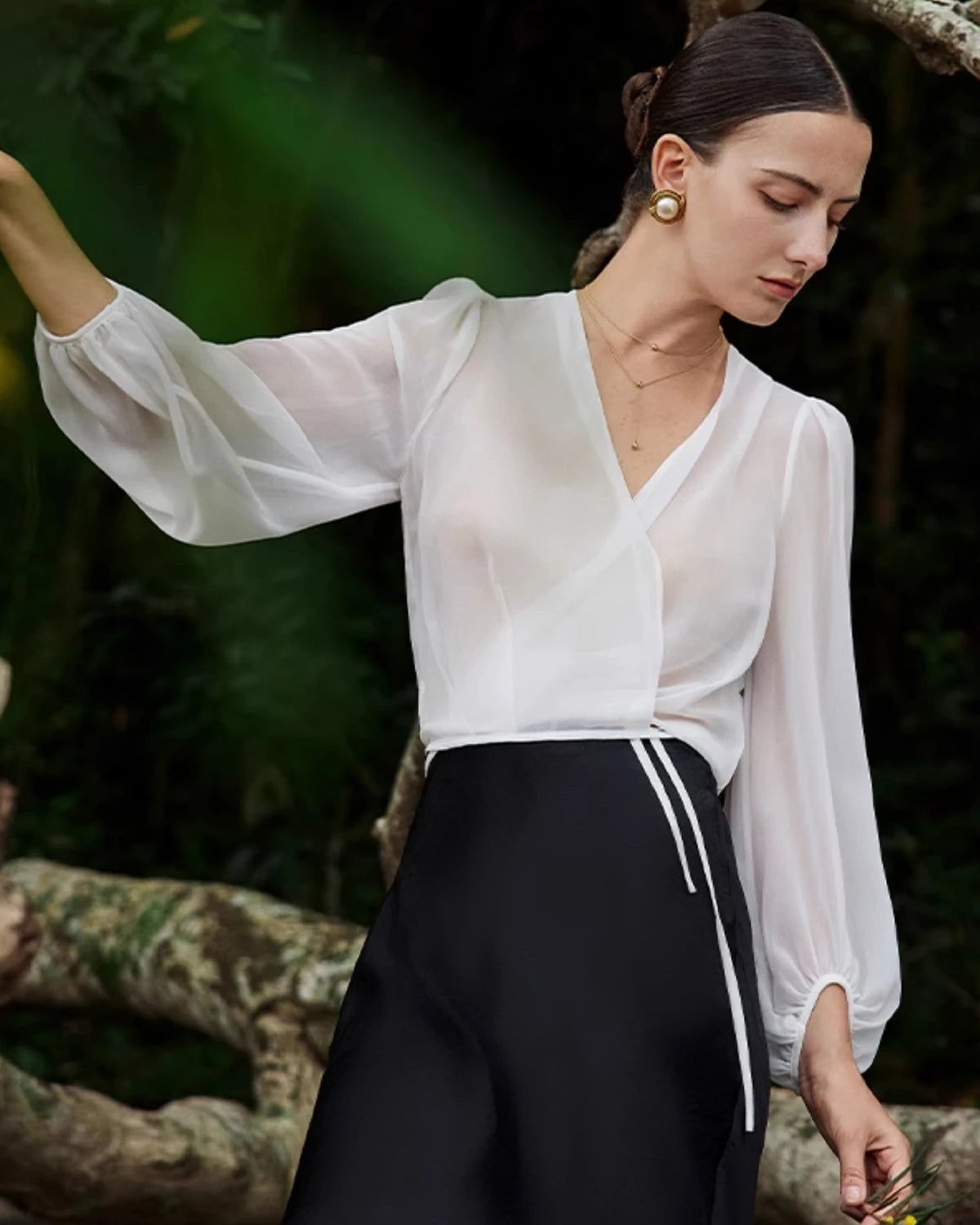 Surplice Neck Wrap Silk Blouse