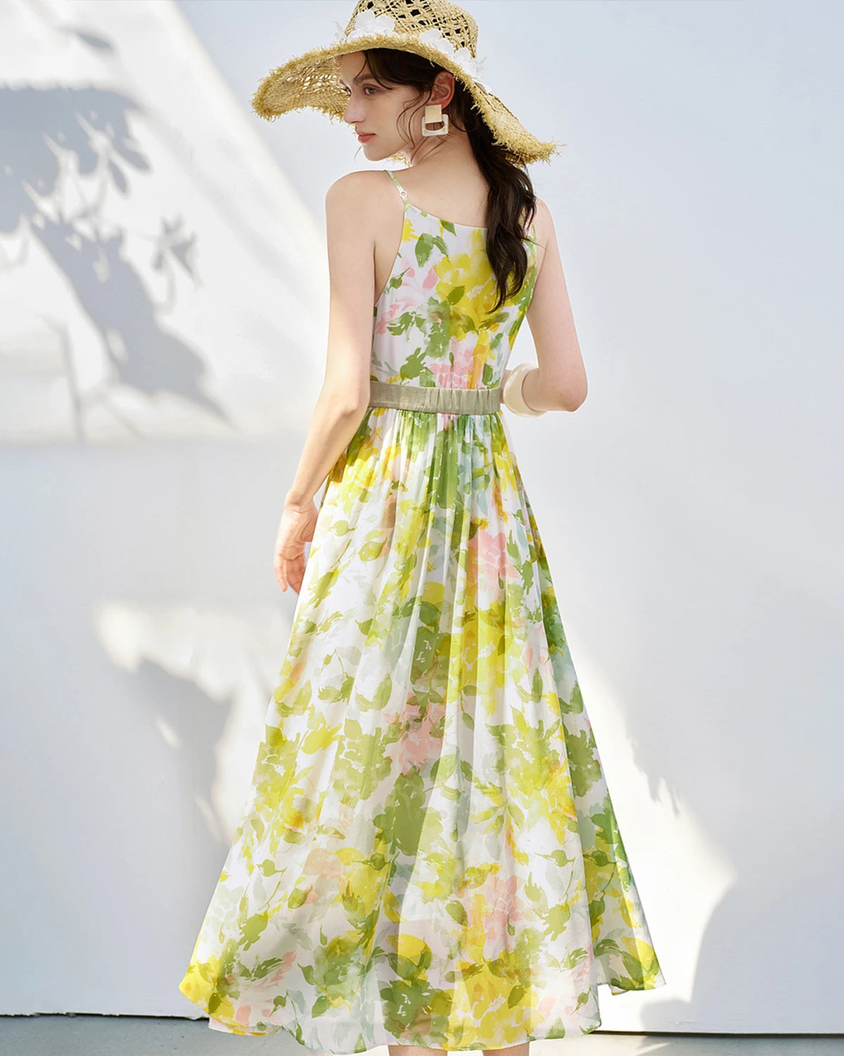 Silk Floral Sleeveless Midi Dress