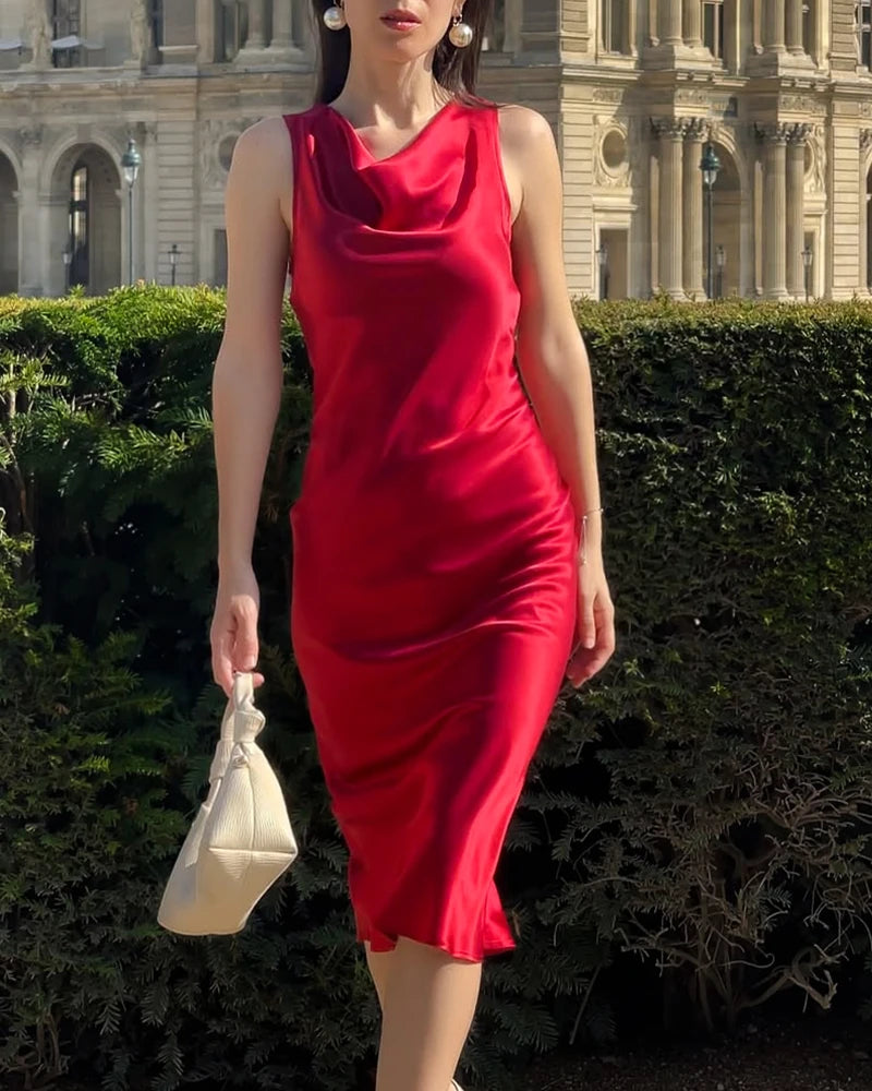 Elegant Sleeveless Silk Midi Dress