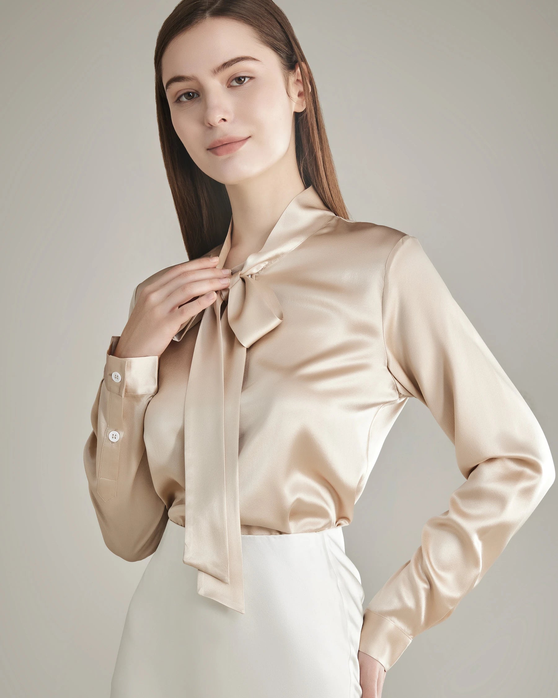 Elegant Silk Bow Tie Blouse